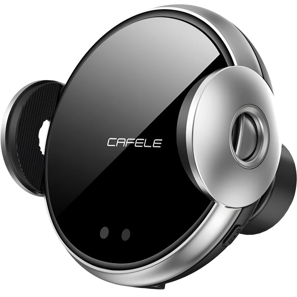 Black wireless car charger phone holder with Qi standard, 63-88mm phone width