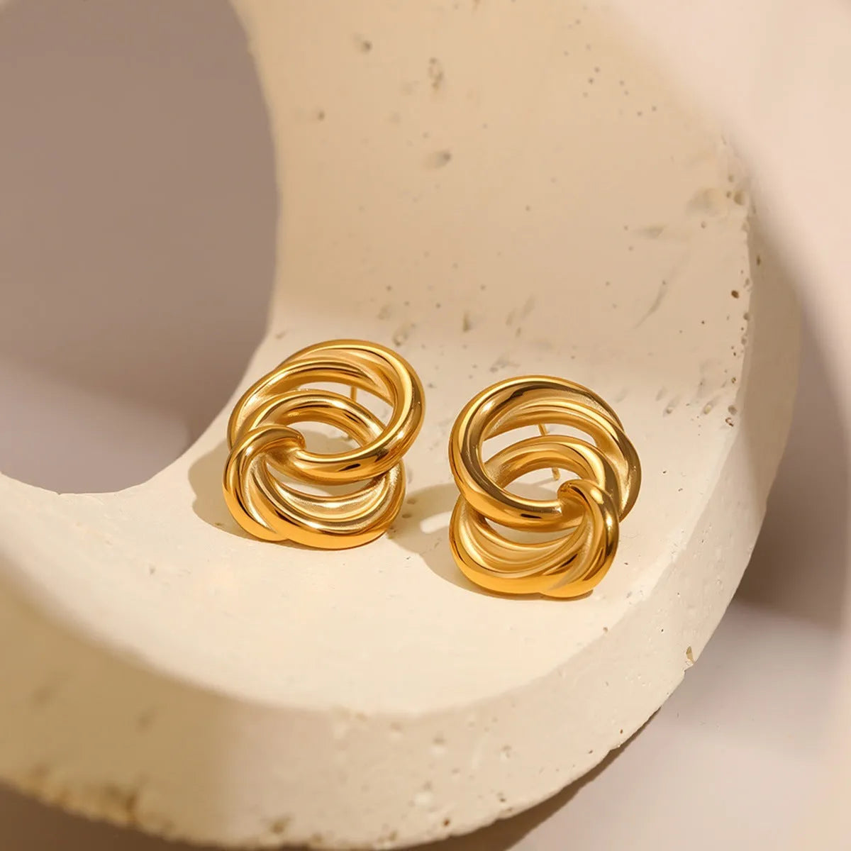 Gold 18K plated stainless steel geometric circle stud earrings for women