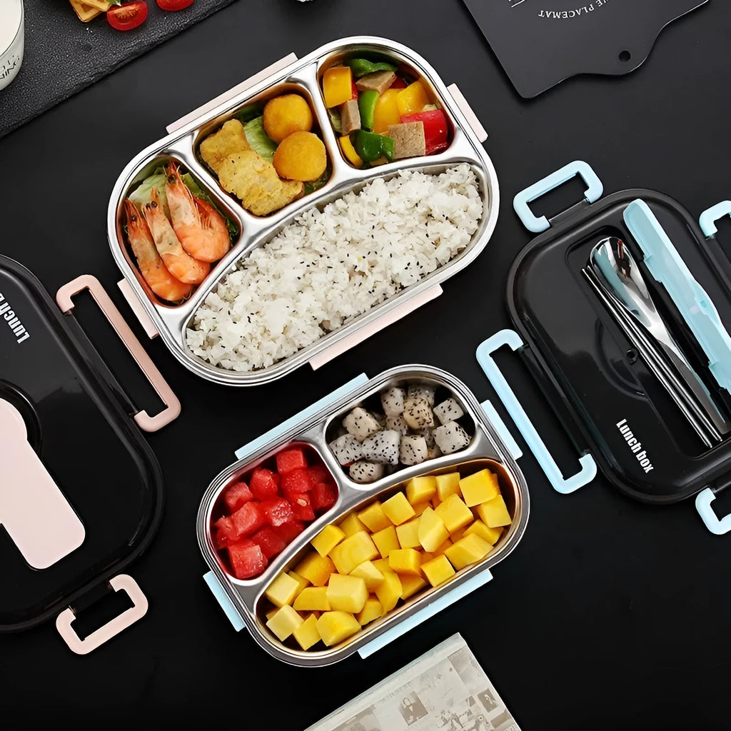 Insulated lunch box with 304 stainless steel inner tank, PP shell and silicone-sealed compartments in green