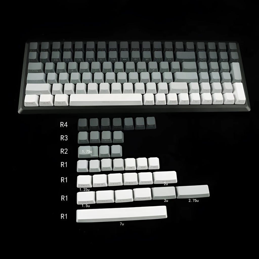 Dual colour gradient PBT dip dyed transparent OEM keycaps for mechanical keyboards, 108 123 134 key options