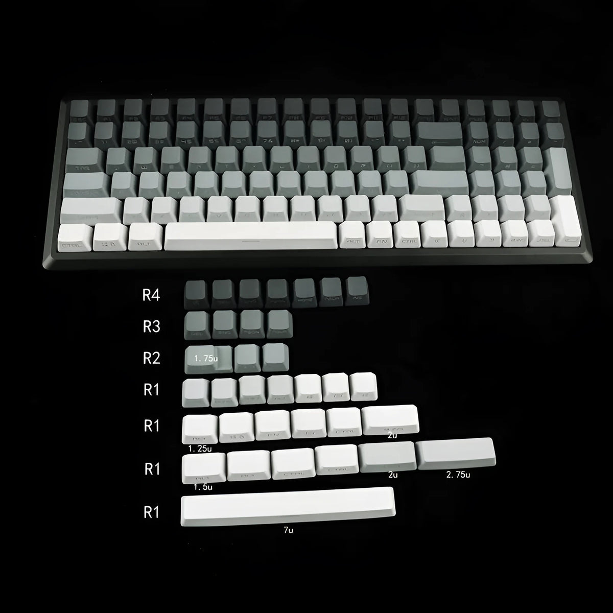 Dual colour gradient PBT dip dyed transparent OEM keycaps for mechanical keyboards, 108 123 134 key options