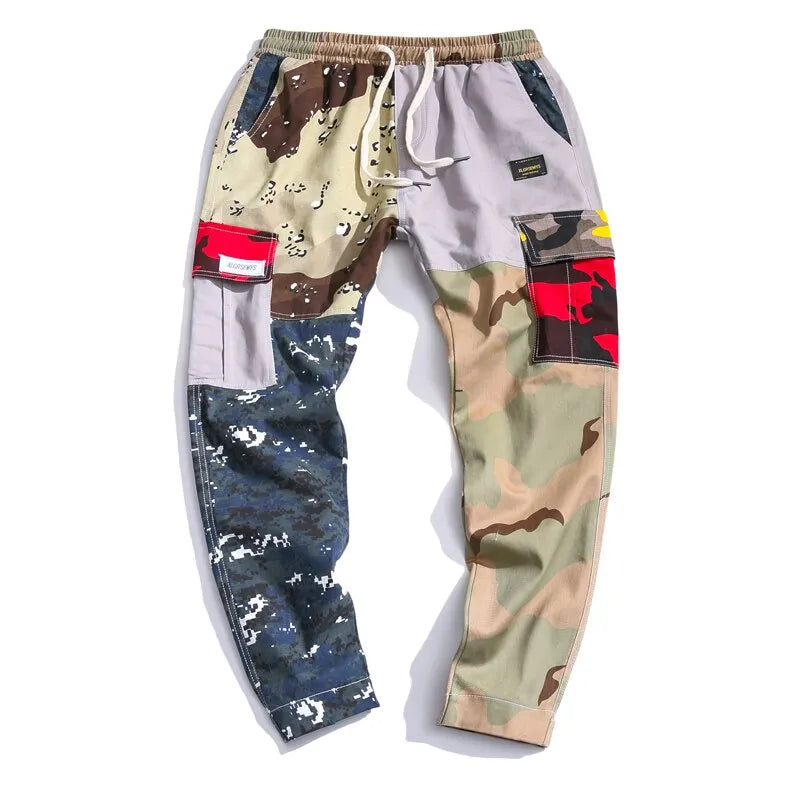 Men's camouflage cotton casual trousers, loose fit, elastic waist, small feet, sizes M to 5XL