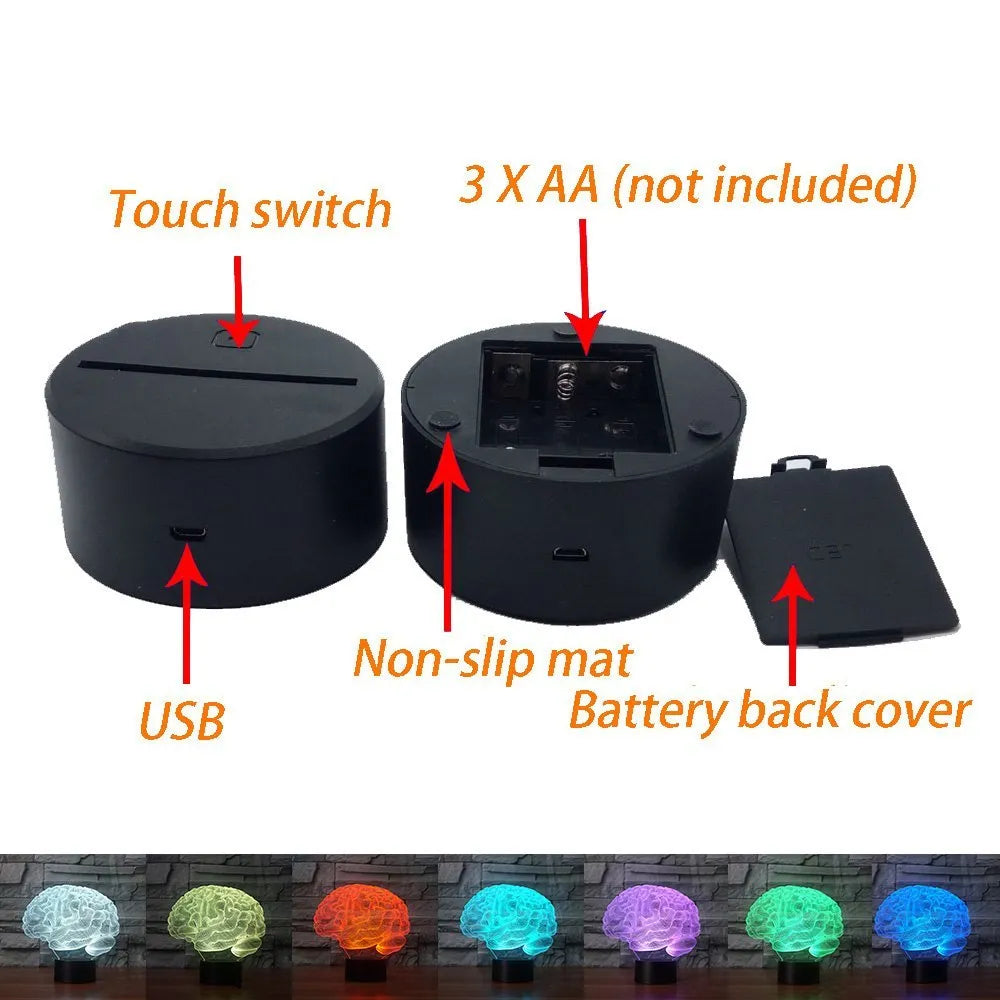 3D acrylic illusion LED desk lamp with colourful light display and remote control on a wooden surface