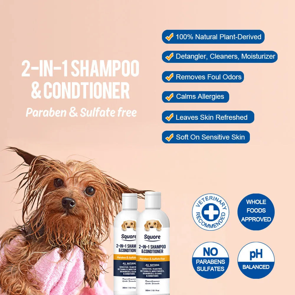 300ml two-in-one pet body wash with anti-mite protection and deodorant fragrance for dog and cat bathing