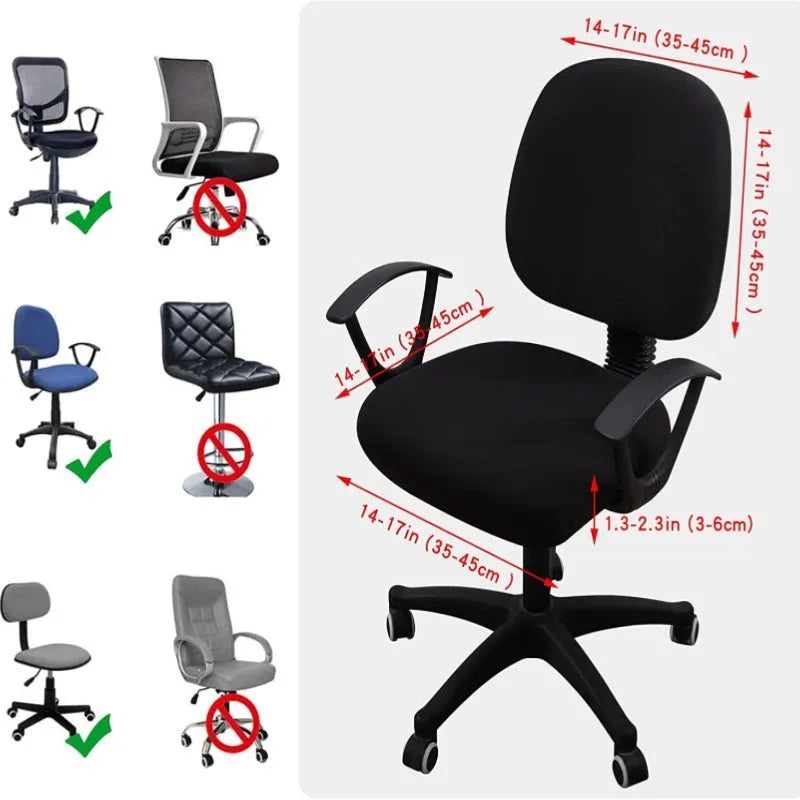 Printed stretch polyester split office chair cover with abstract floral pattern on standard chair