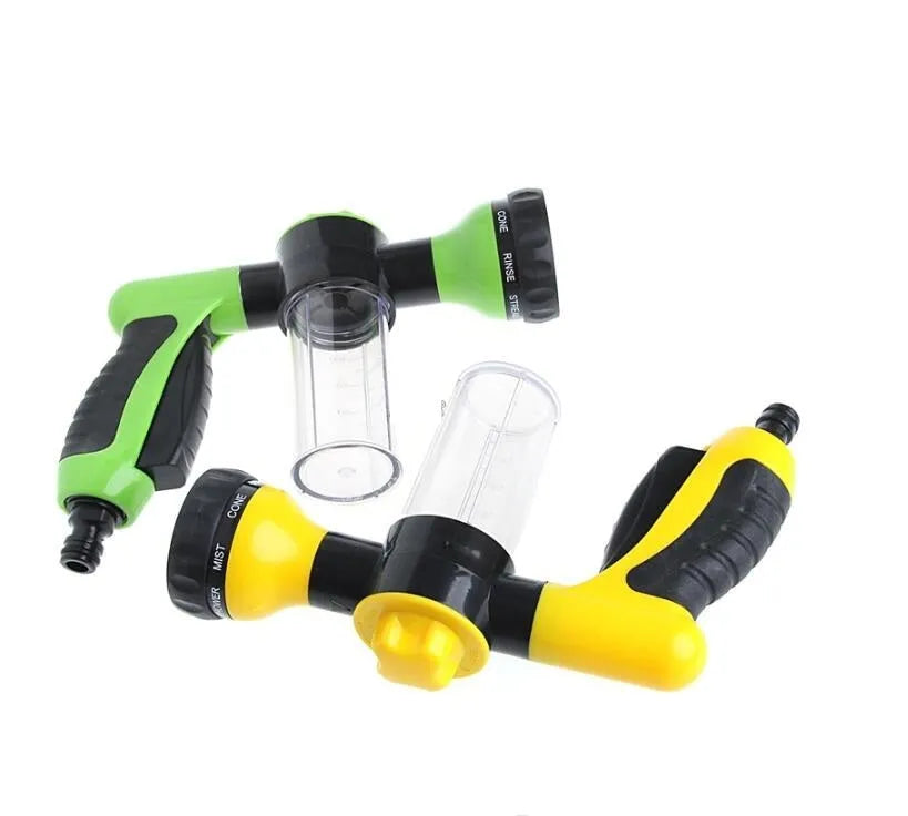 Green high-pressure foam spray gun with adjustable nozzle for car and household cleaning