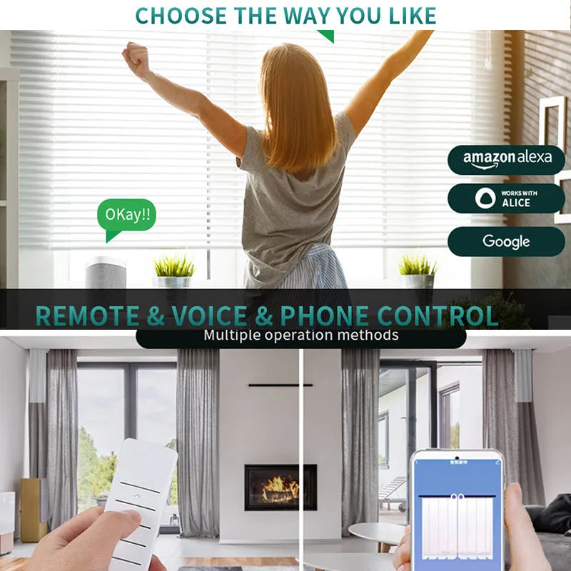 Smart curtain electric motor kit with aluminium track and remote control