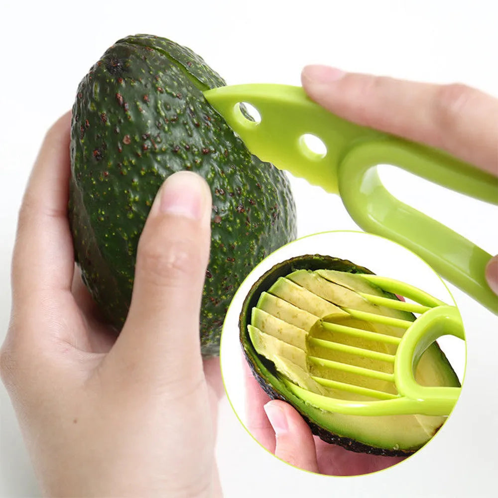 Multifunctional avocado knife in green polypropylene with modern simplicity design for peeling and slicing