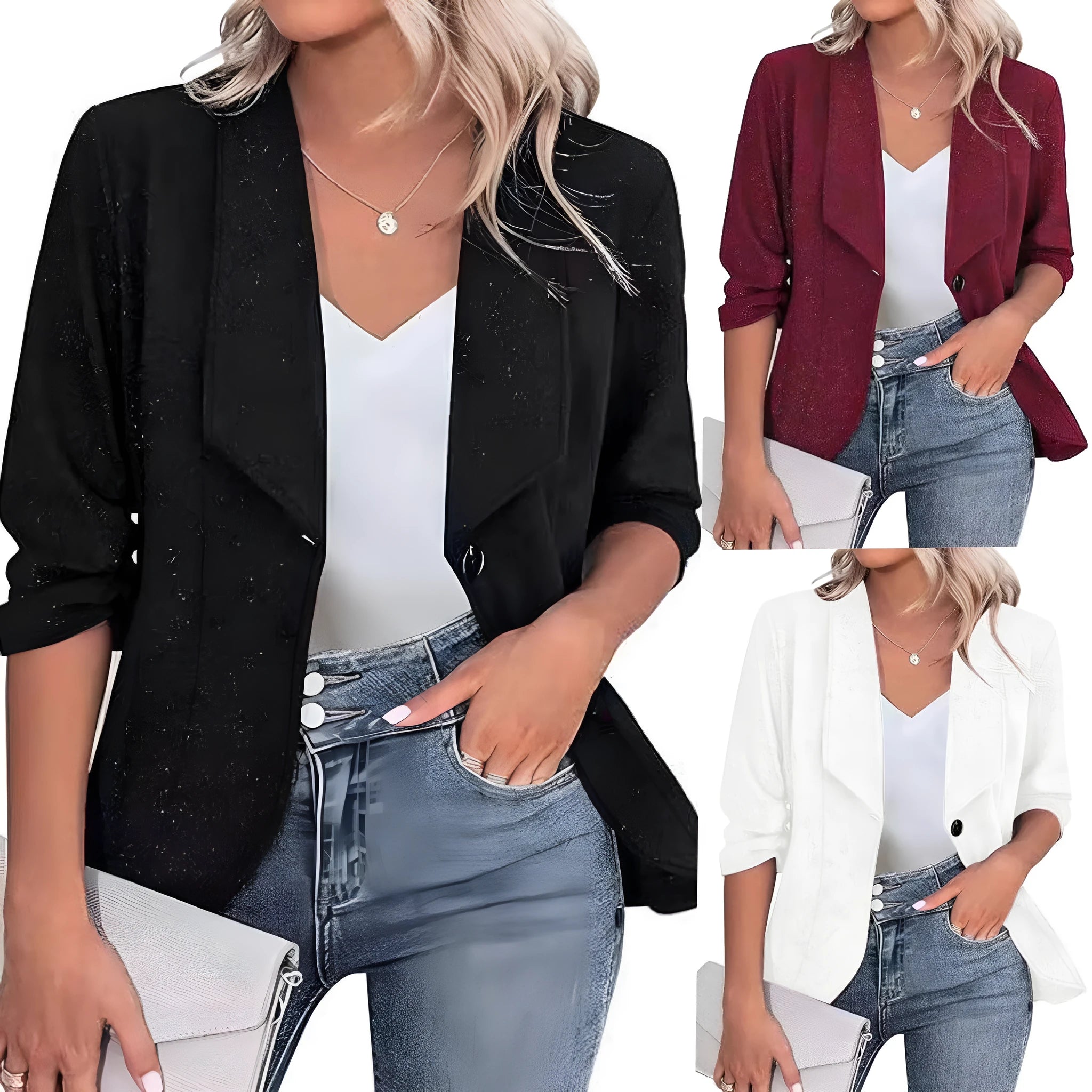 Slim fit women's cardigan jacket in black, white and wine red colours with regular long sleeves