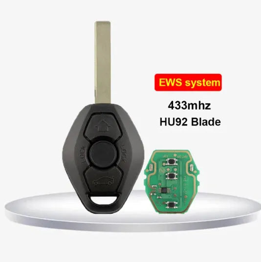 BMW EWS 3 button remote key replacement with ID44 chip and HU58 blade for 1998-2005 models