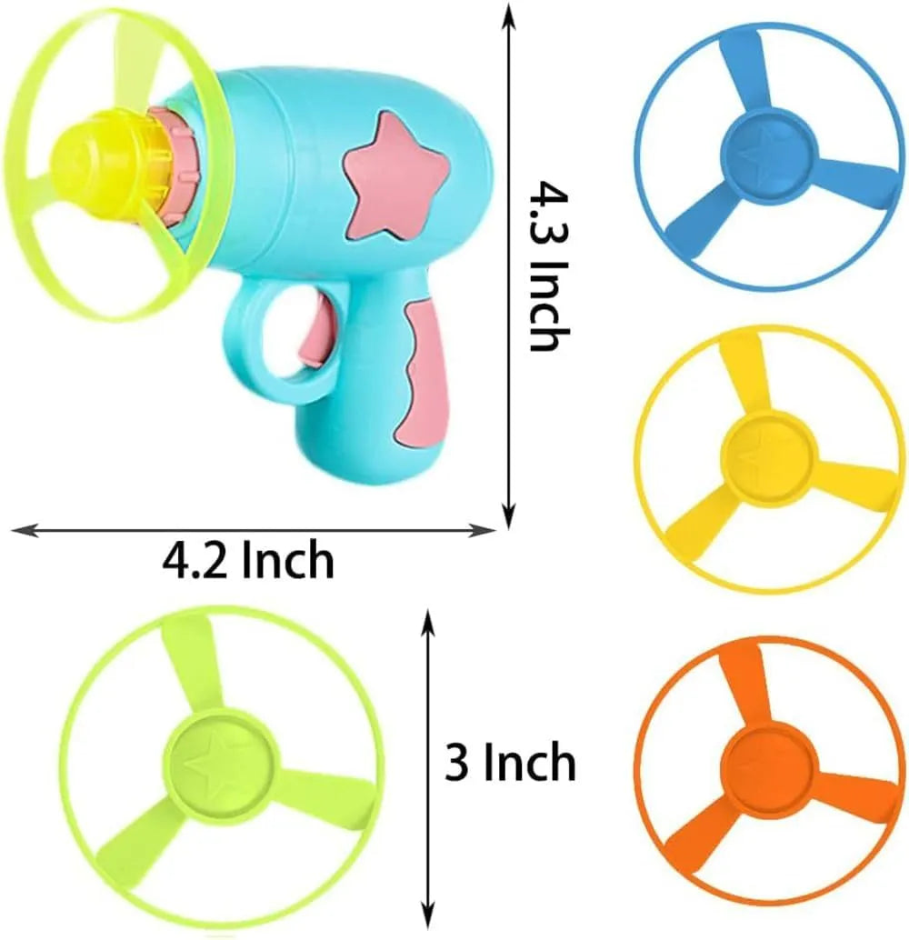 Blue or pink plastic cat toy gun with frisbee for indoor cat play