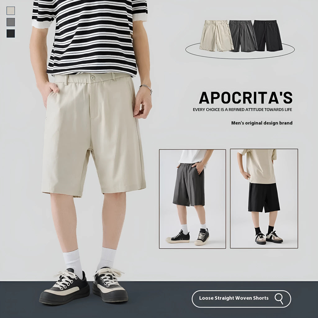 Men's loose-fit lyocell blend casual shorts in apricot colour with elastic waistband