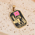 French retro tarot pendant rectangular dripping oil finish 304 stainless steel 2.1 cm