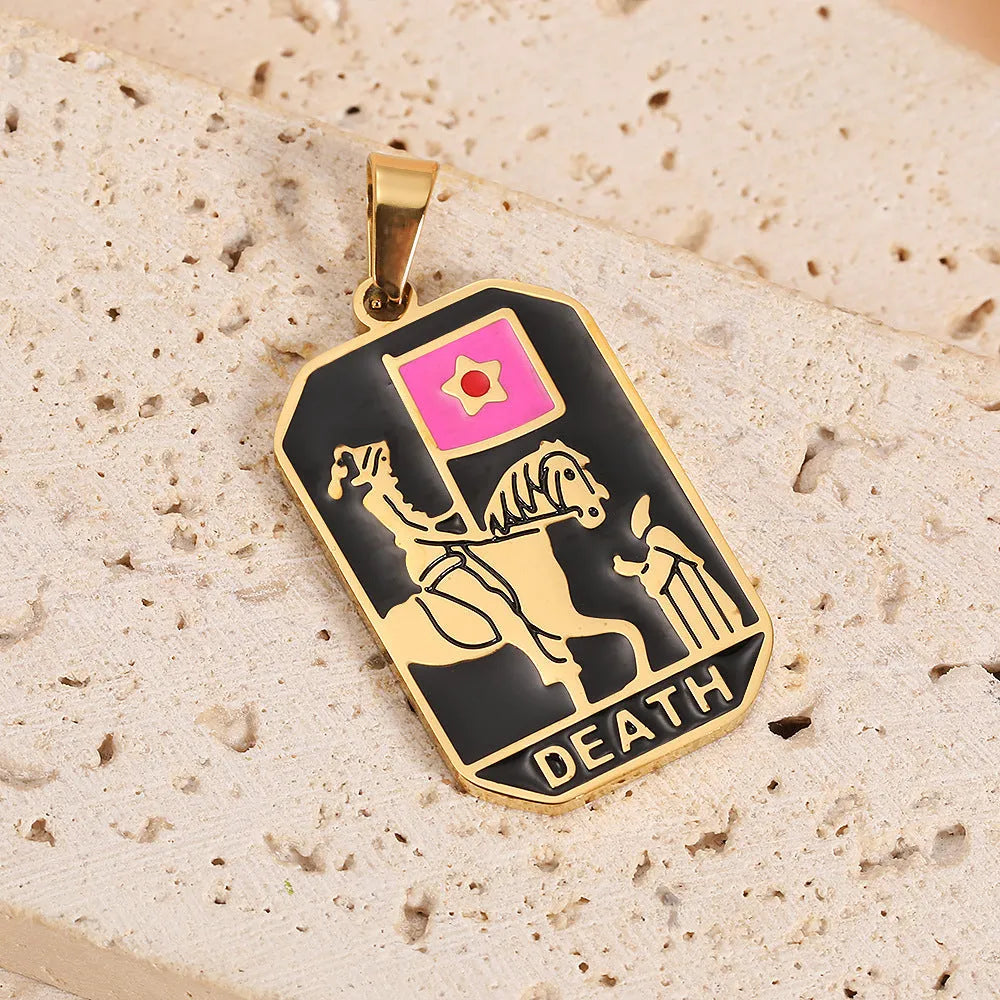 French retro tarot pendant rectangular dripping oil finish 304 stainless steel 2.1 cm