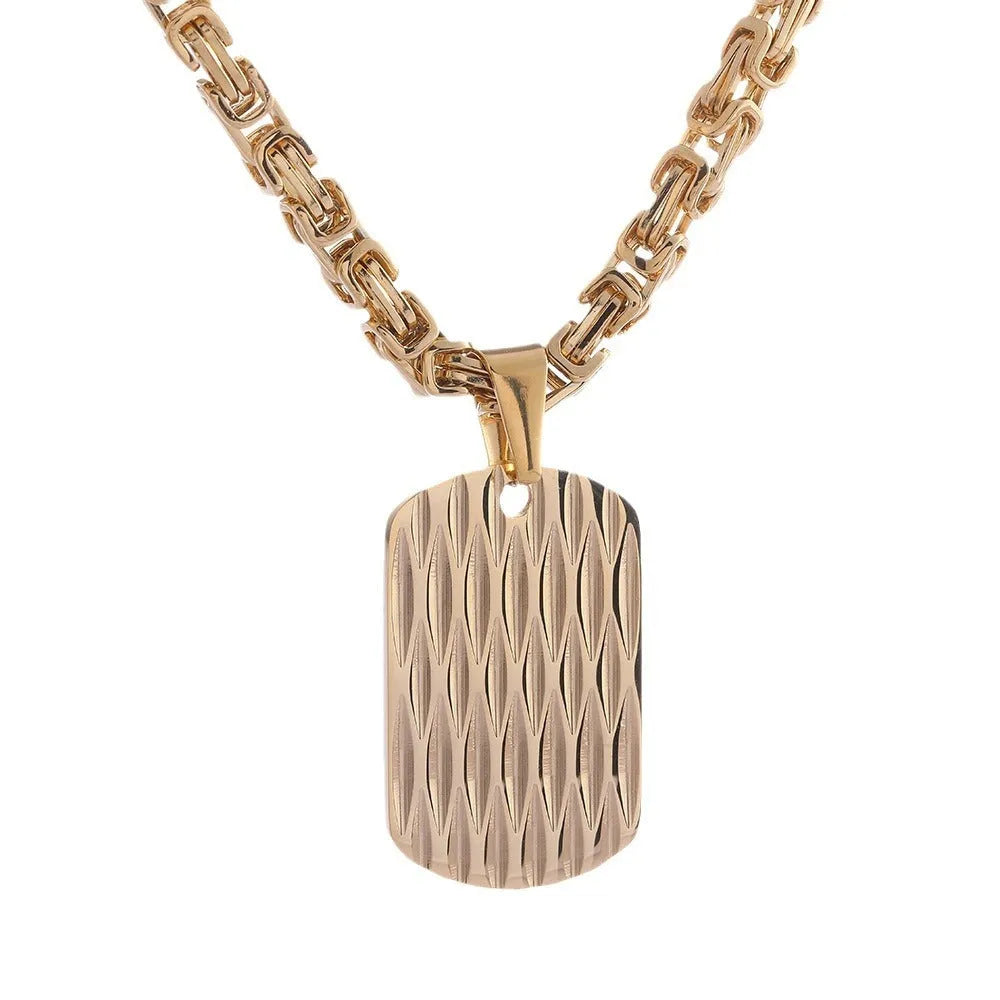 Men's titanium steel water ripple geometric pendant necklace on adjustable Emperor Chain