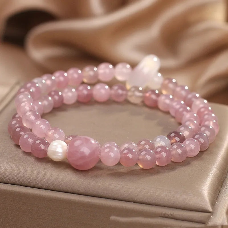 Natural pink crystal flexible ring bracelet for women, light luxury travel commemoration gift, Korea style, pink colour
