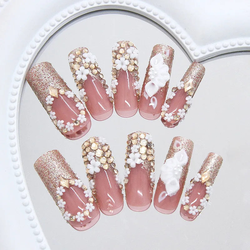 French Gold Pile Rhinestone Fake Nail Patch in Z1046 Flash Galaxy colour with plastic armour piece