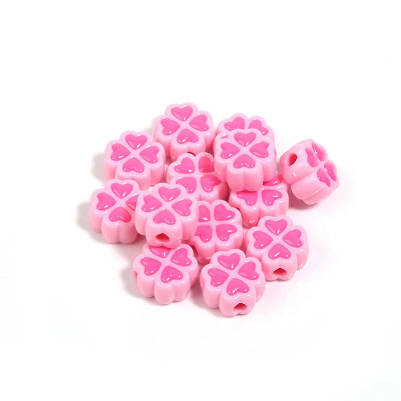 15mm acrylic love clover craft beads with frosted finish in various colours