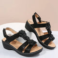 Women's fish mouth velcro wedge sandals in white PU upper with adjustable strap