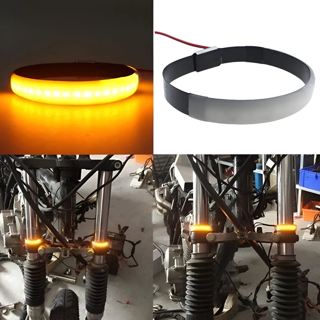 Motorcycle front shock LED ring turn signal yellow light universal fit 12V