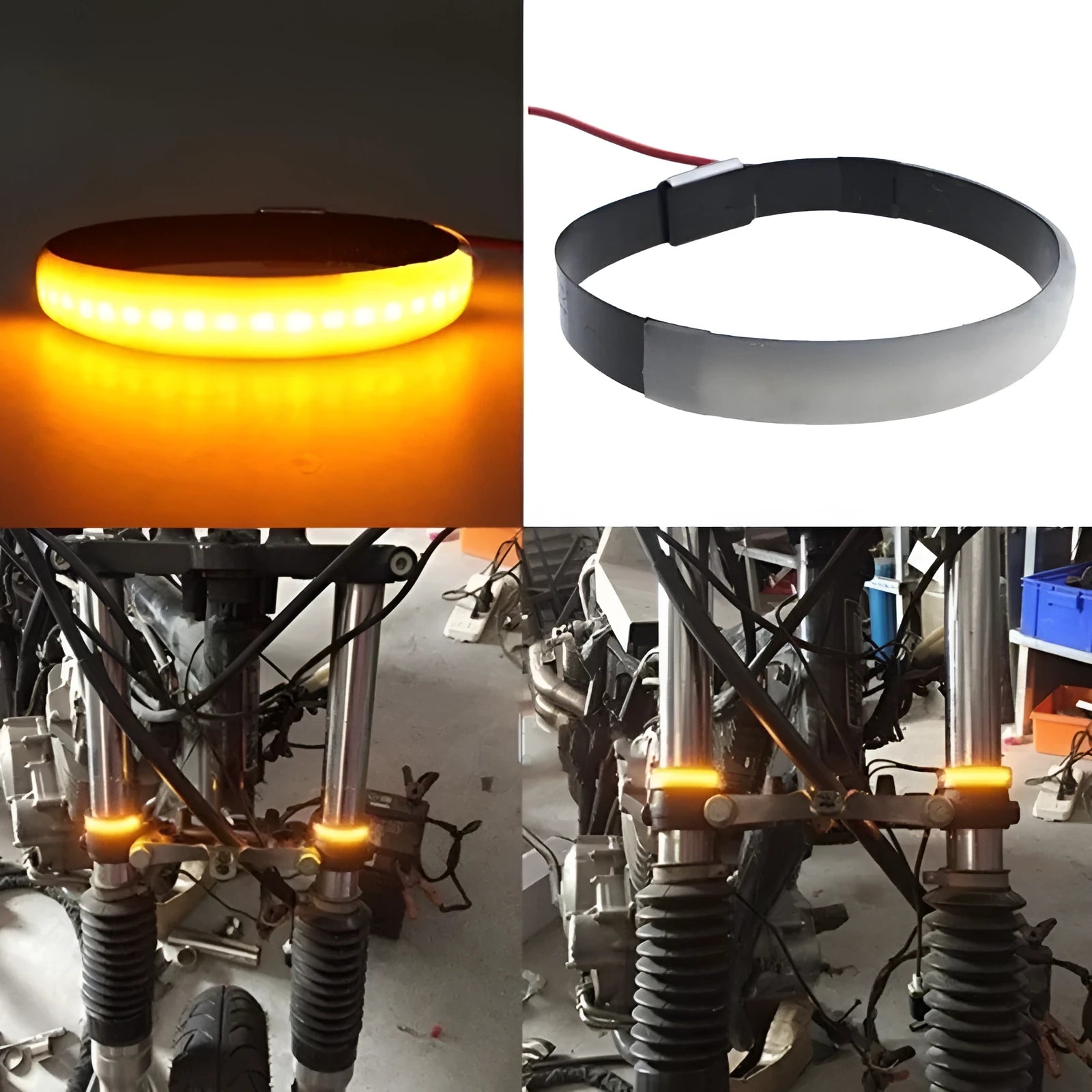 Motorcycle front shock LED ring turn signal yellow light universal fit 12V
