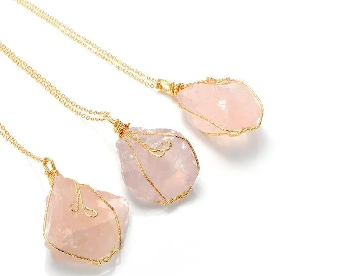 Natural stone pendant irregular rough crystal necklace amethyst with gold setting