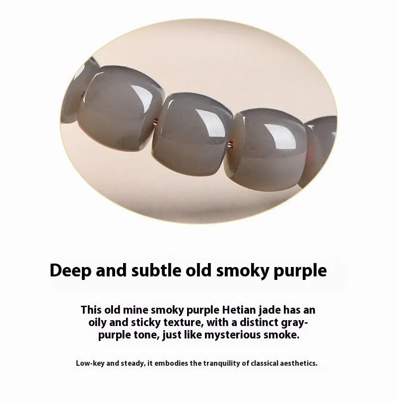 Smokey violet Hetian jade bracelet with 8x9mm straight cut beads