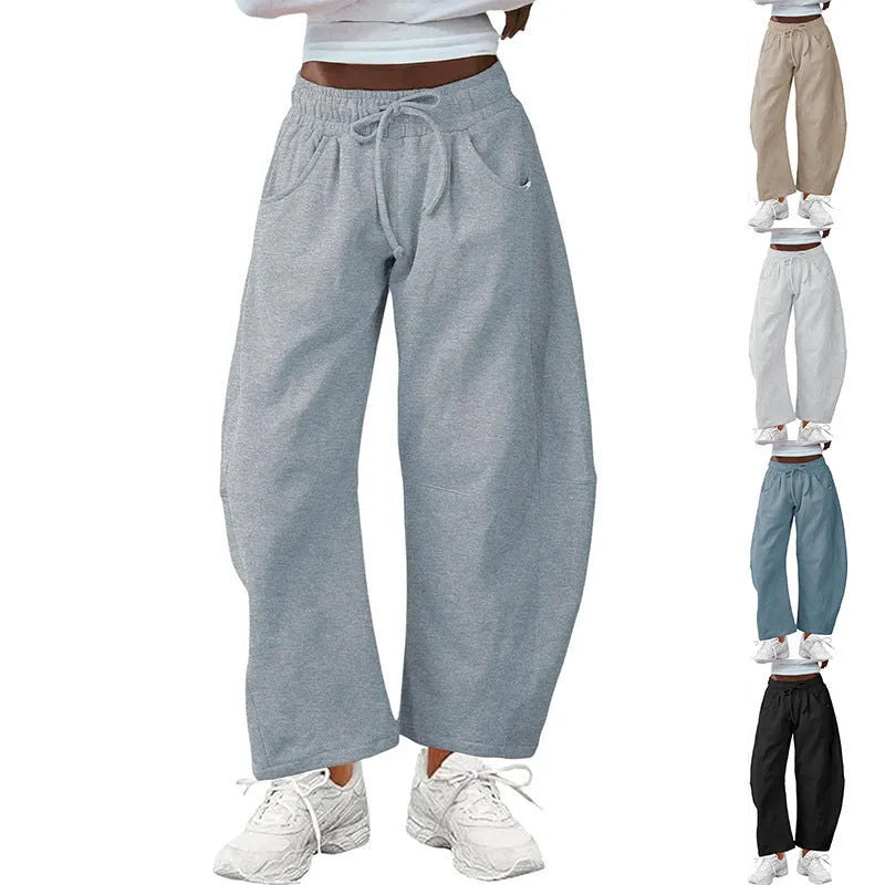 Loose cropped sweatpants with drawstring pockets in seven colour options including army green and apricot