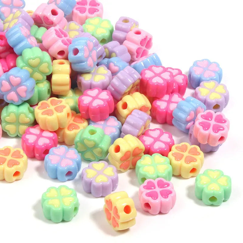 15mm acrylic love clover craft beads with frosted finish in various colours