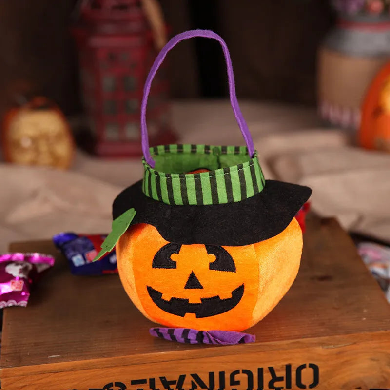 Halloween candy bag with pumpkin pattern design measuring 16cm by 16cm