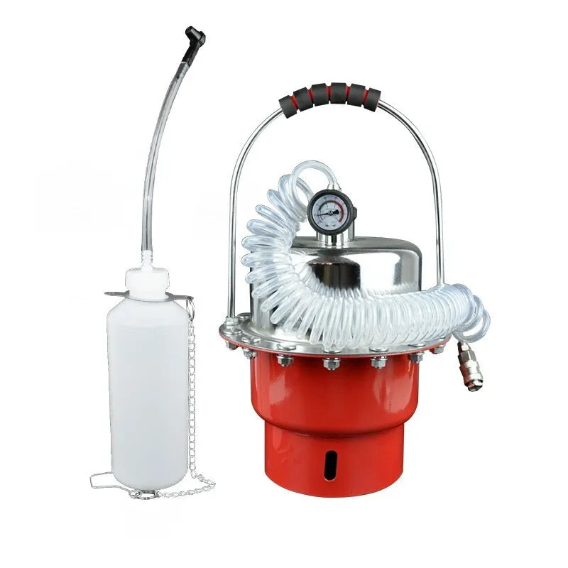 Pneumatic brake fluid replacement machine with pressure gauge and regulator on 49x30x42 cm unit
