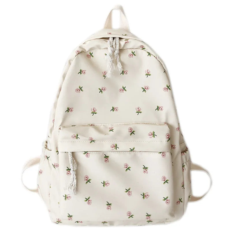 Floral nylon school backpack for girls, 20-35L breathable summer simplicity bag in tulip, floral, and small flower style.