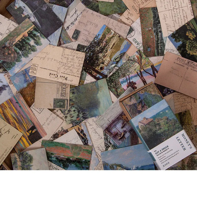 100 retro double-sided notes cards in vintage colours including forest movie and antique paper themes