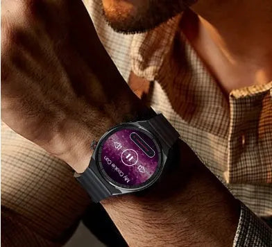 Black and silver smartwatch with offline payment, Bluetooth call, and fitness tracking on a 1.39-inch screen.
