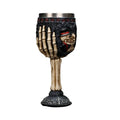 Stainless steel goblet with a red and black resin skeleton design, holding 200ml.