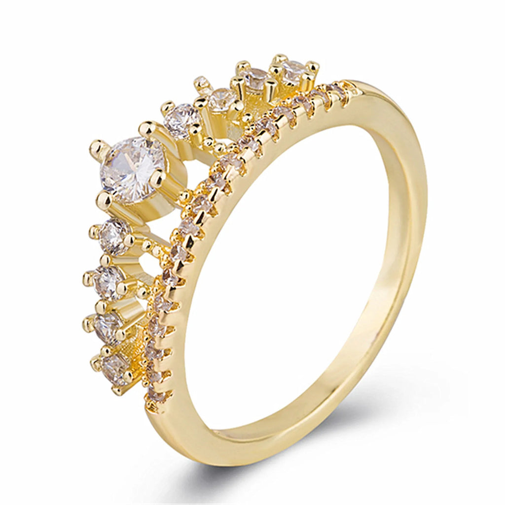 Micro-set crown ring copper electroplated unisex with gold finish and gem inlay