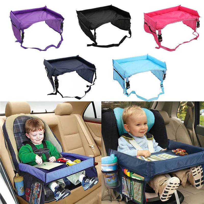 Vehicle-mounted waterproof children's toy table tray in dark blue, approximately 33 x 40 cm
