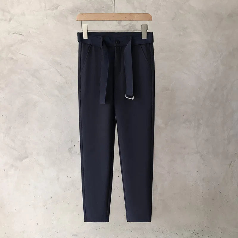 Boys slim straight trousers in wool blend fabric with tapered leg and straight opening