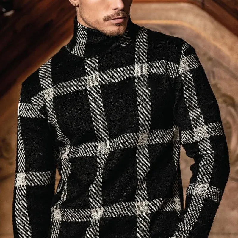 Men's slim striped casual cardigan jacket black high collar long sleeve