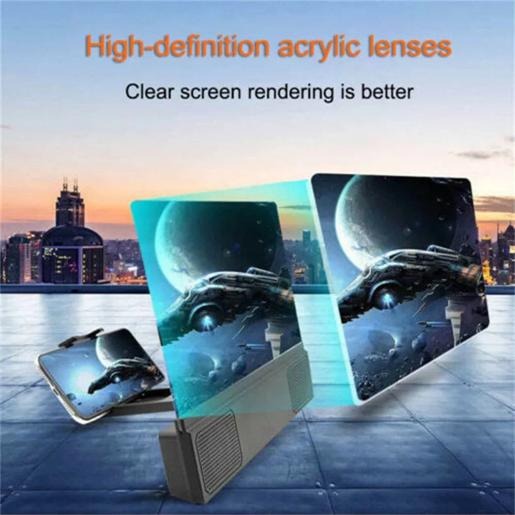 12-inch foldable mobile phone screen amplifier with speaker on a flexible gooseneck stand.
