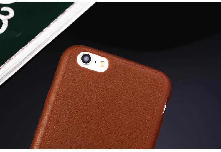Leather and TPU iPhone case shown in black, brown, navy blue, and wine red colours for multiple Apple models.