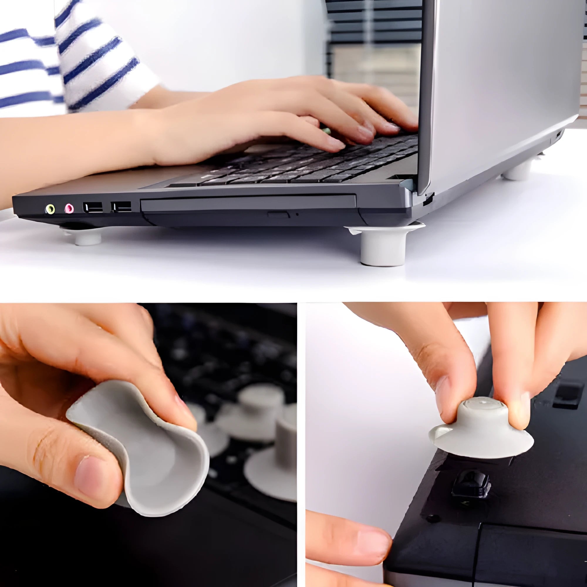 Grey durable plastic laptop cooling stand with two large and two small non-slip pads.