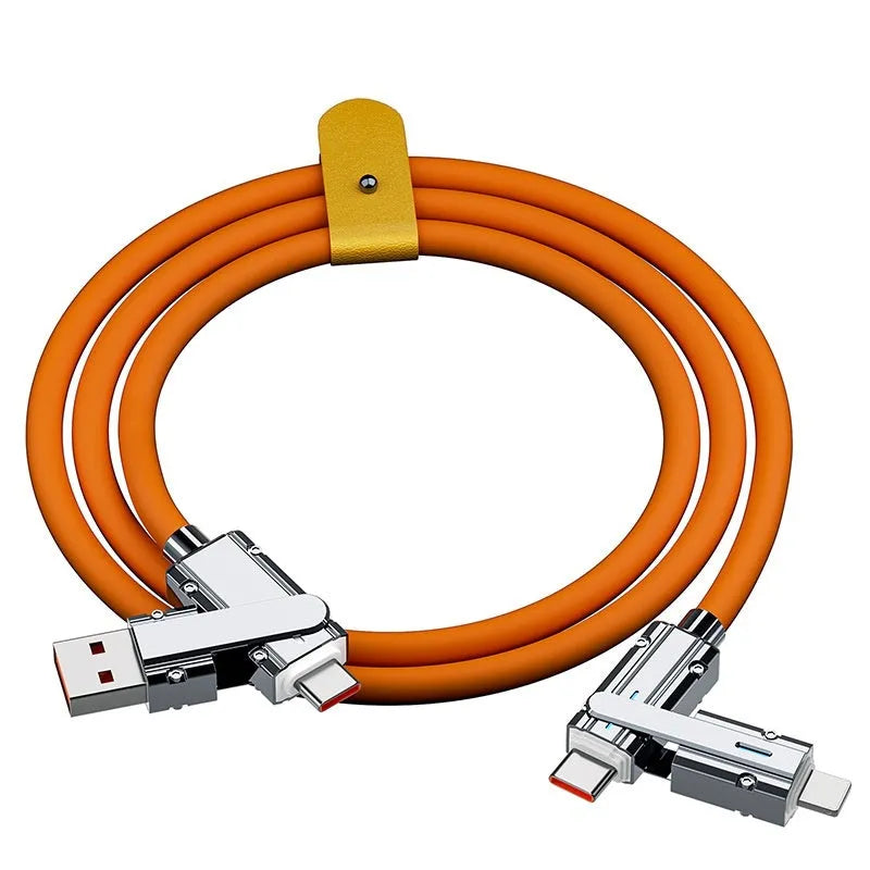 Orange fast charging cable with zinc alloy Lightning and USB-C connectors