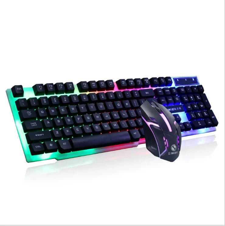 Limei GTX300 white backlit gaming keyboard and mouse set on a desktop.