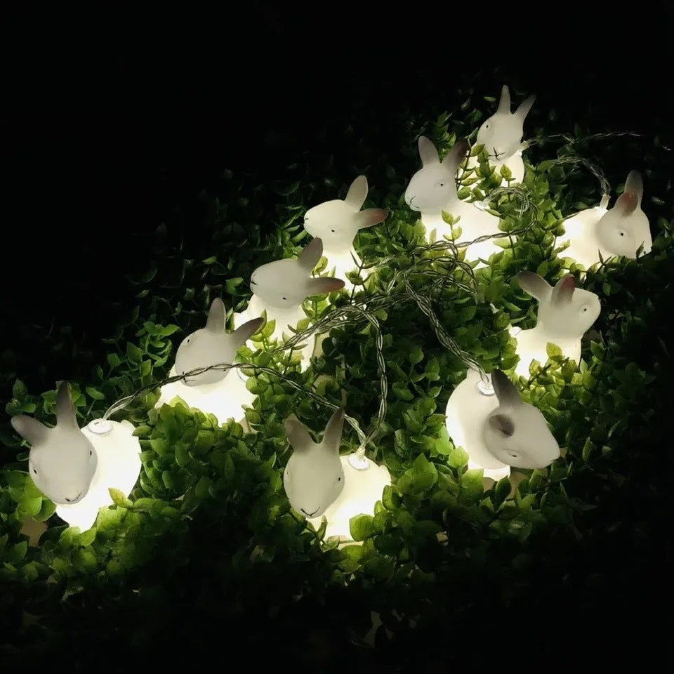 Easter plastic egg lamp string with 10 warm white lights on 1.5m wire, Cross or Smile style