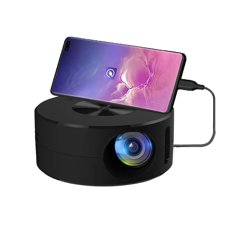 Portable wired same-screen projector for mobile phones in black and white