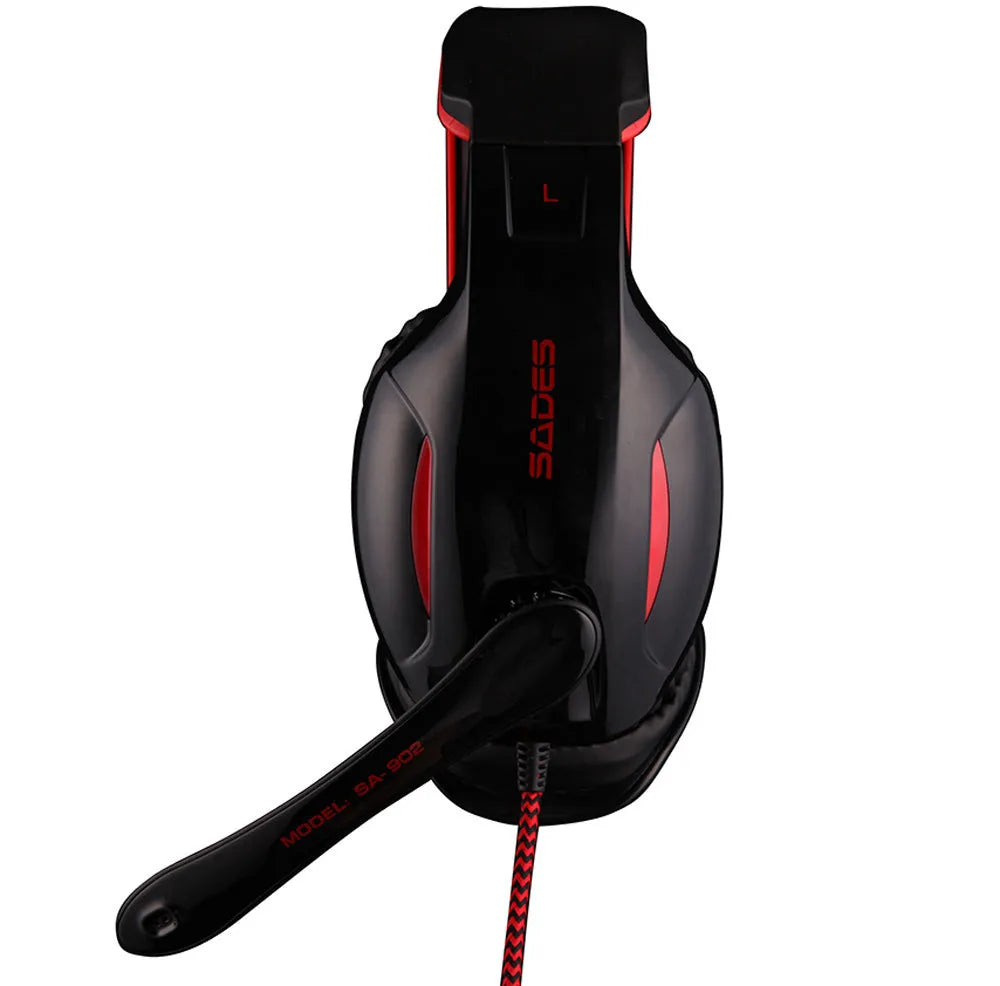 Black SADES SA902 Hero Alliance wired USB gaming headset for PC with adjustable microphone.