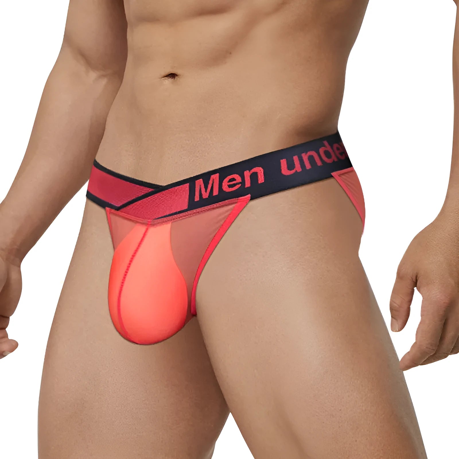 Men's transparent ice silk breathable underwear with large V gradient design in red, black and white colours