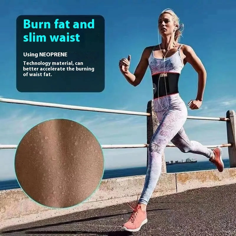 Rubber sweat waistband for fitness in black, with waist support and belly contracting design