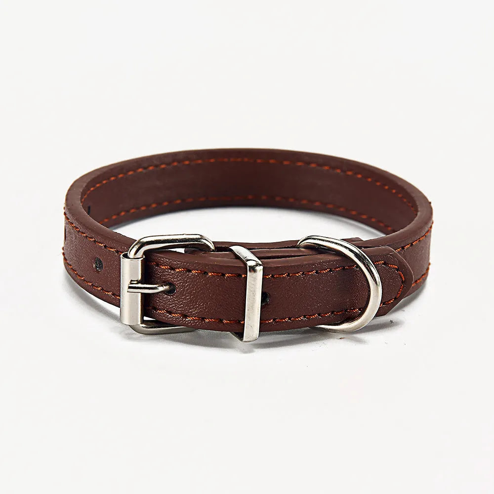 PU leather dog collar with adjustable buckle in coffee colour, size S 1.0x30 cm for small dogs